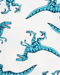 Kid 4-Piece Striped Dinosaur 100% Snug Fit Cotton Pajamas - Turquoise