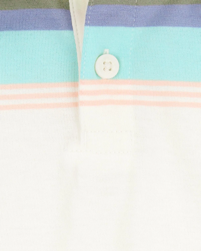 Baby Striped Polo Short-Sleeve Bodysuit - Cream