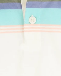 Baby Striped Polo Short-Sleeve Bodysuit - Cream