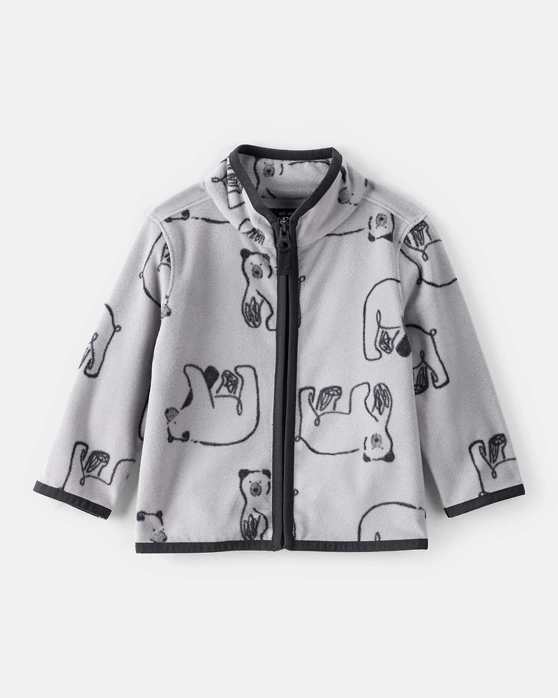 Toddler Boy Polar Bear Microfleece Zip-Up Jacket - Grey