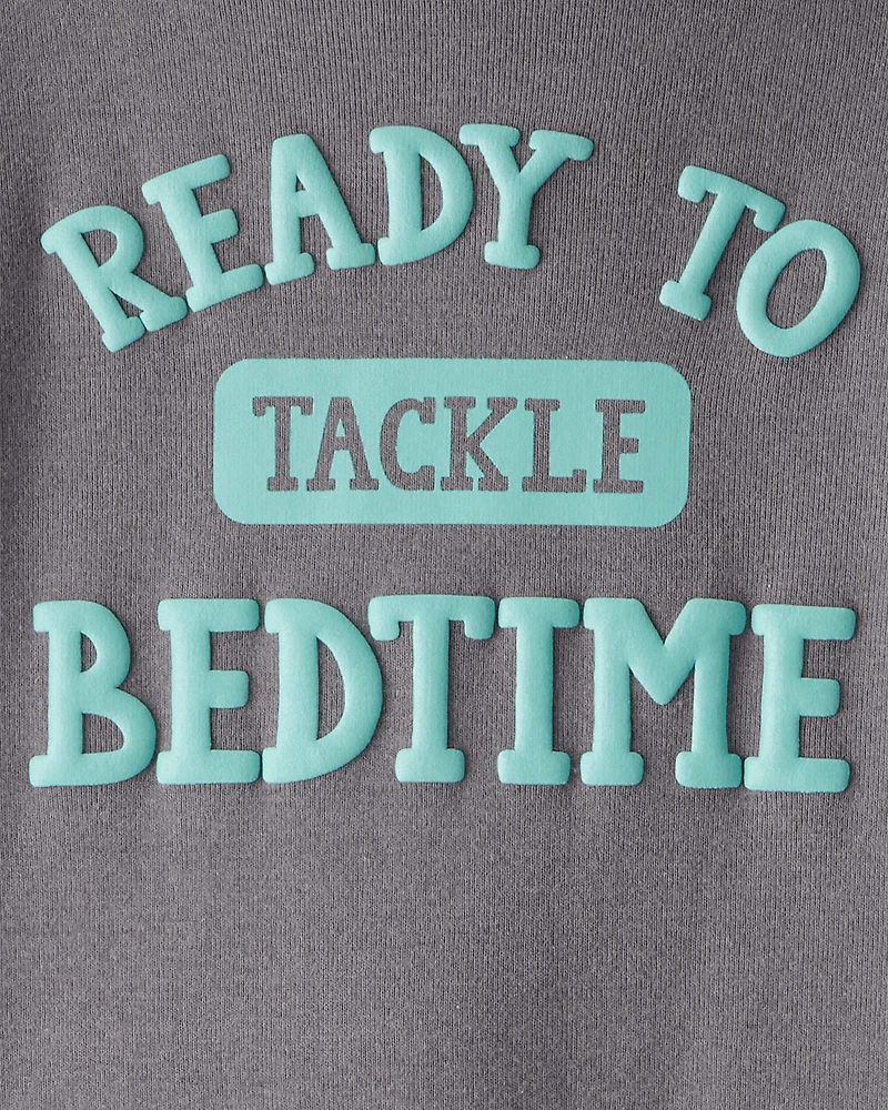 Toddler Boy Football Print 100% Cotton Long-Sleeve 4-Piece Pajamas - Blue