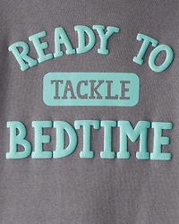 Toddler Boy Football Print 100% Cotton Long-Sleeve 4-Piece Pajamas - Blue