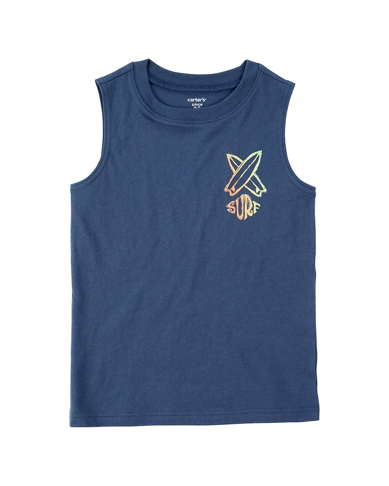 Kid Surfboard Graphic Surf Tank - Navy