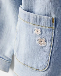 Toddler Girl Flower Embroidered Denim Jacket - Light Wash