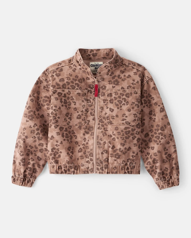 Girls Leopard Print Long-Sleeve Fashion Jacket - Brown