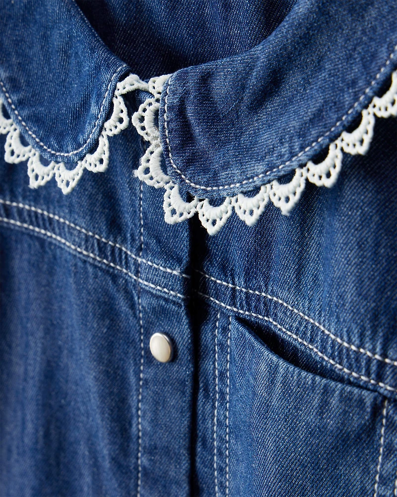 Baby Girl Western Denim Long-Sleeve Top - Blue