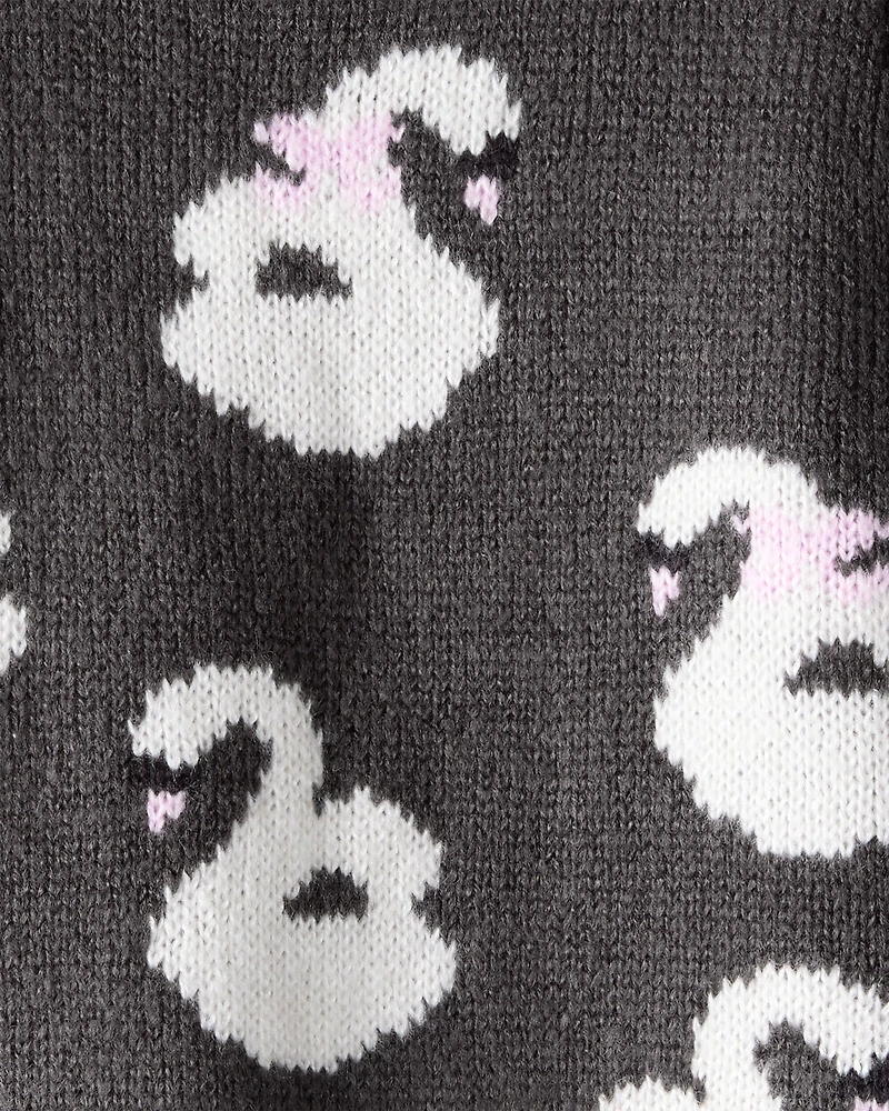 Toddler Girl Swan Sweater - Black