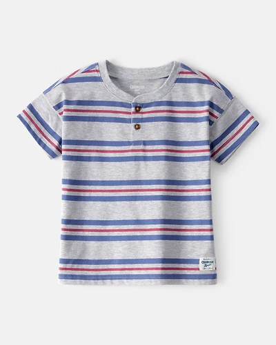 Toddler Boy Striped Short-Sleeve Henley Tee - Grey