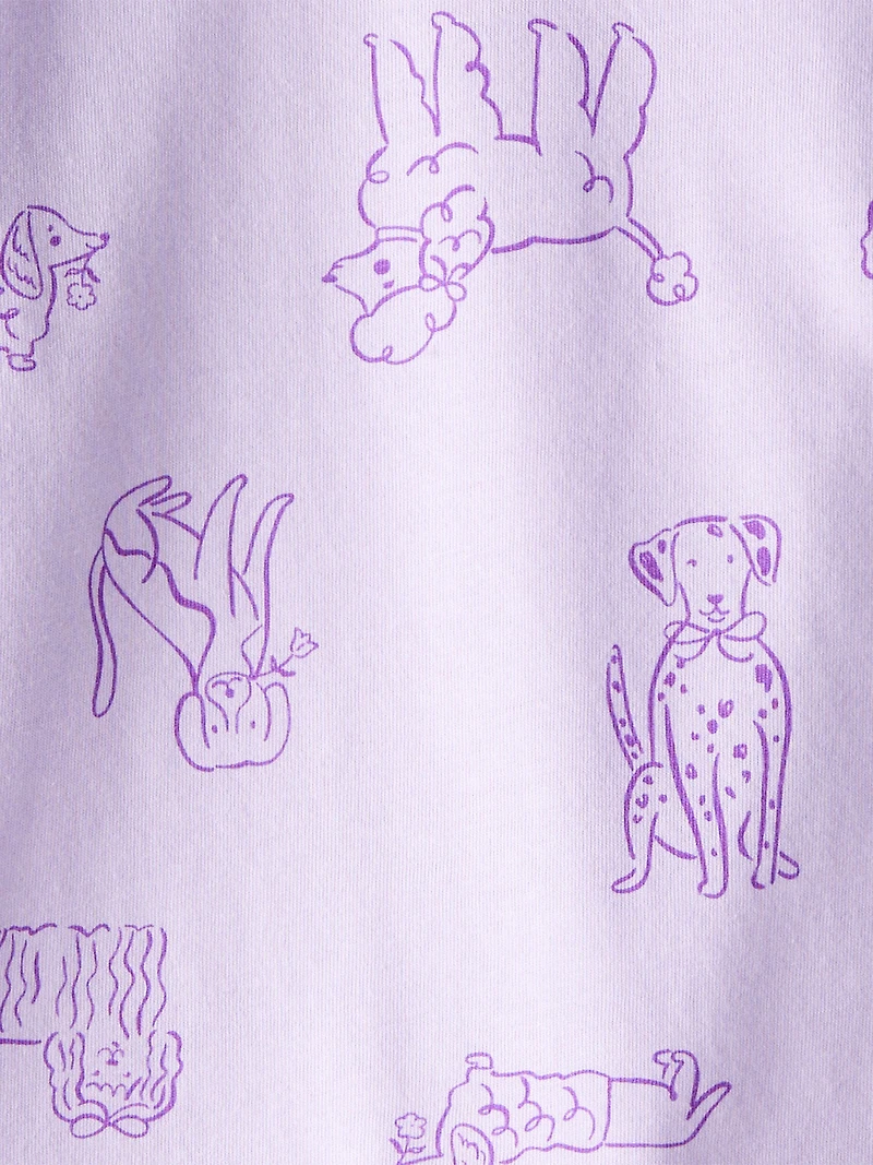 Toddler Girl Dog Print Long-Sleeve Pocket Tee - Purple