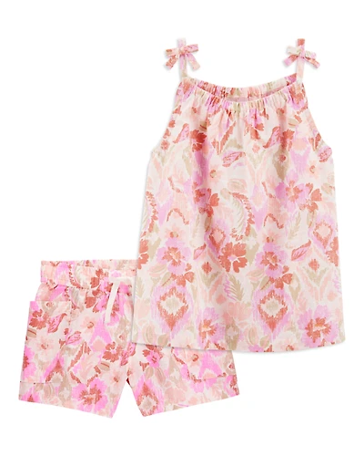 Toddler 2-Piece Floral Print Tank & Drawstring Shorts Set - Pink