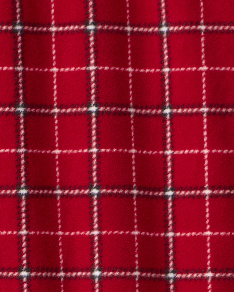 Boys Plaid Print Fleece Long-Sleeve Loose Fit 1-Piece Pajamas - Red