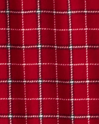 Boys Plaid Print Fleece Long-Sleeve Loose Fit 1-Piece Pajamas - Red