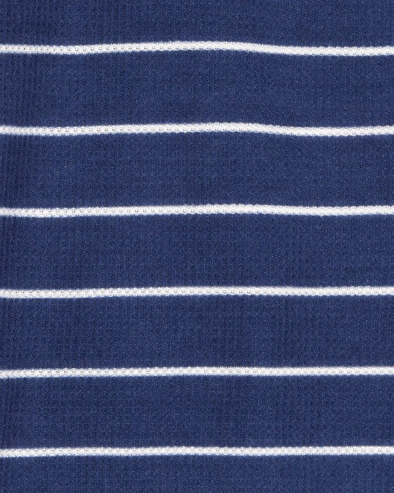 Boys Striped Loose Fit Waffle Knit 2-Piece Pajamas - Navy