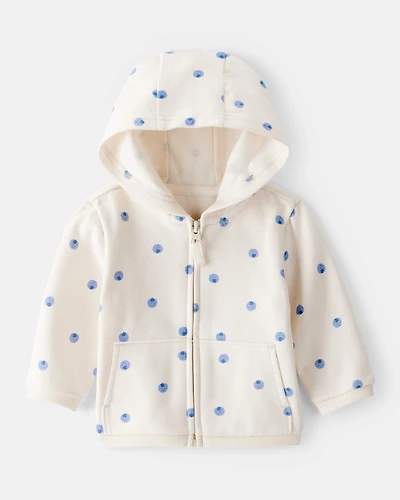 Baby Girl Blueberry Print Long-Sleeve Hoodie - Ivory