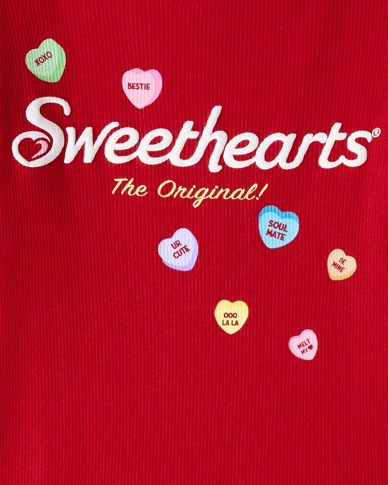 Girls Candy Heart Long-Sleeve Rib Top - Red