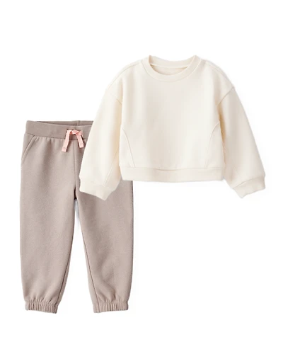 Baby Girl 2-Piece DayDream Fleece Pullover Sweatshirt & Joggers Set - White/Brown