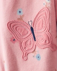 Baby Girl Butterfly & Floral Print Loose Fit Long-Sleeve 2-Way Zip 1-Piece Pajamas - Pink