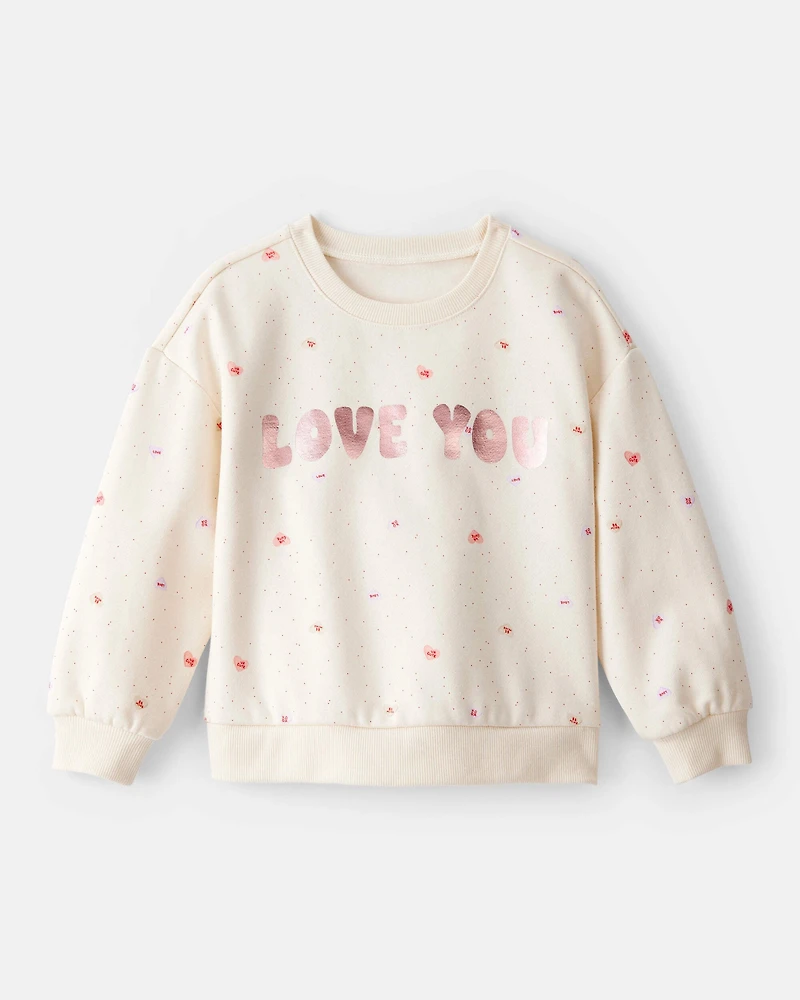 Toddler Girl Heart Long-Sleeve Pullover Sweatshirt - Ivory