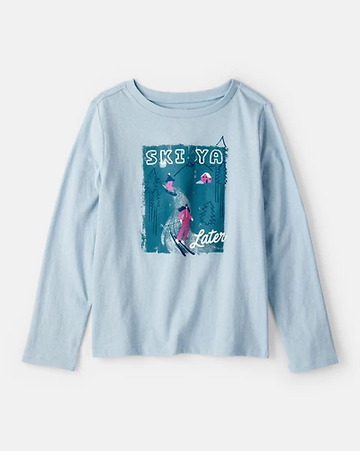 Girls Skiing Long-Sleeve Graphic Tee - Blue