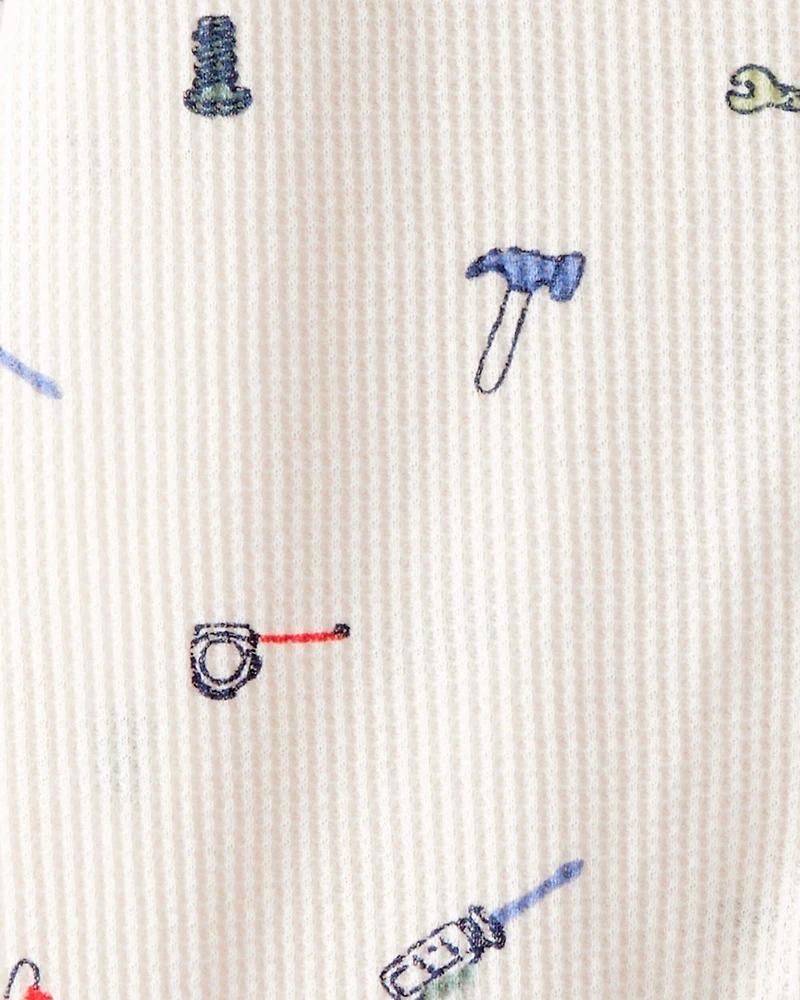 Baby Boy Construction Print Cotton Long-Sleeve Snug Fit Sleep & Play Pajamas - White