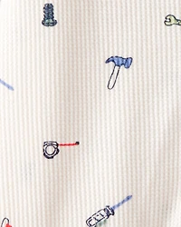 Baby Boy Construction Print Cotton Long-Sleeve Snug Fit Sleep & Play Pajamas - White