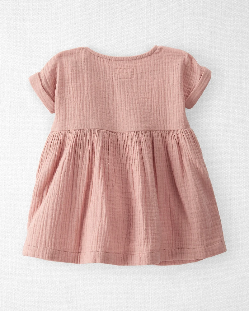 Baby Organic Cotton Gauze Dress in Pink