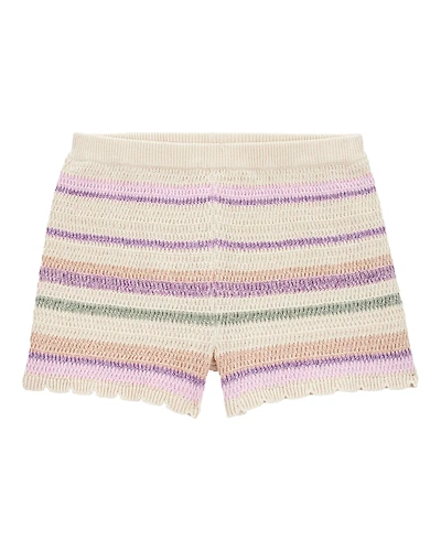 Girls Striped Crochet Knit Shorts