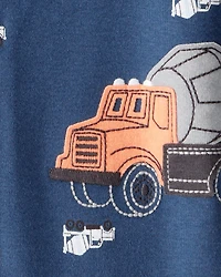 Baby Boy Construction Print 100% Cotton Long-Sleeve 2-Way Zip 1-Piece Pajamas - Blue
