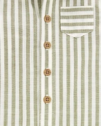 Baby Striped Short-Sleeve Romper- Green