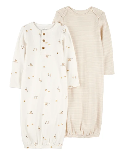 Baby 2-Pack Sleeper Gowns - Ivory/Tan