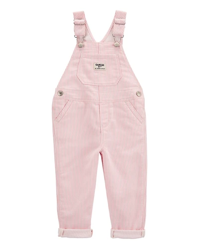 Toddler Knit Denim Hickory Stripe Overalls - Pink