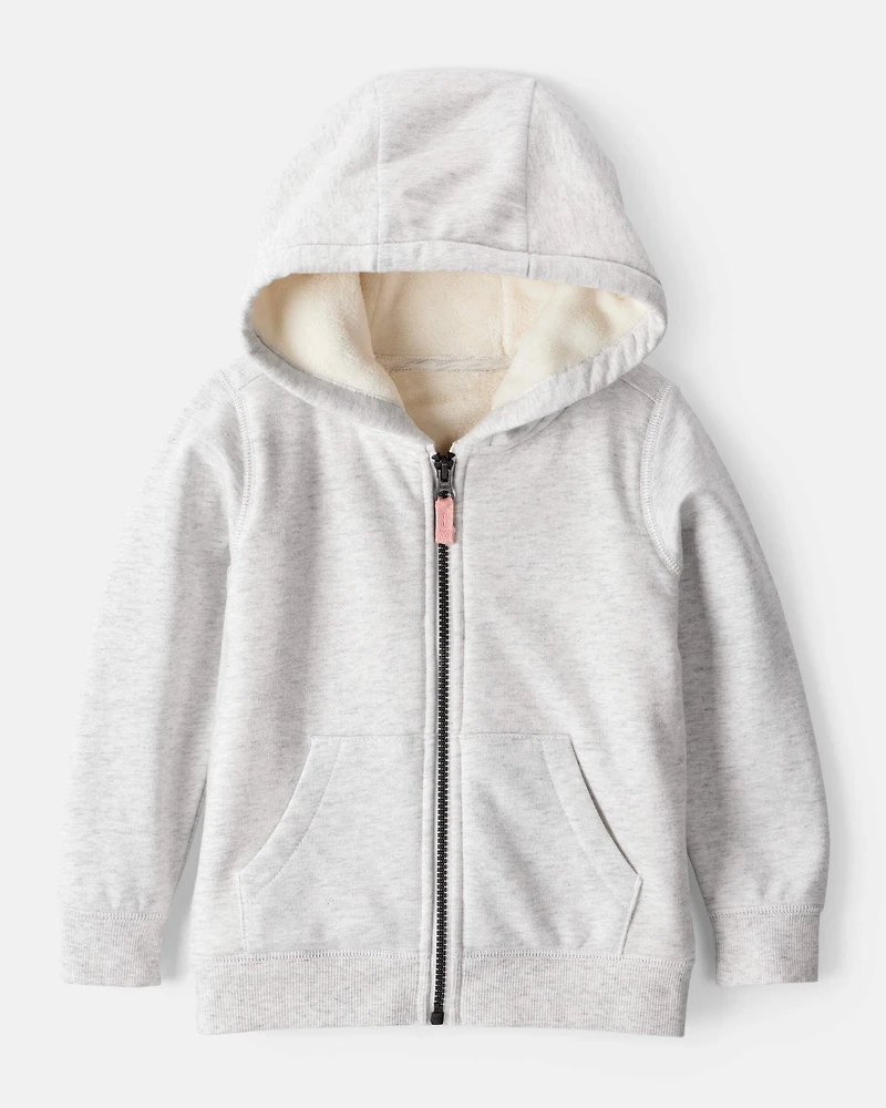 Toddler Girl Long-Sleeve Hooded Zip-Up Jacket - Grey