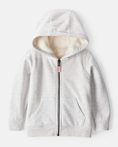 Toddler Girl Long-Sleeve Hooded Zip-Up Jacket - Grey