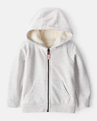 Toddler Girl Long-Sleeve Hooded Zip-Up Jacket - Grey