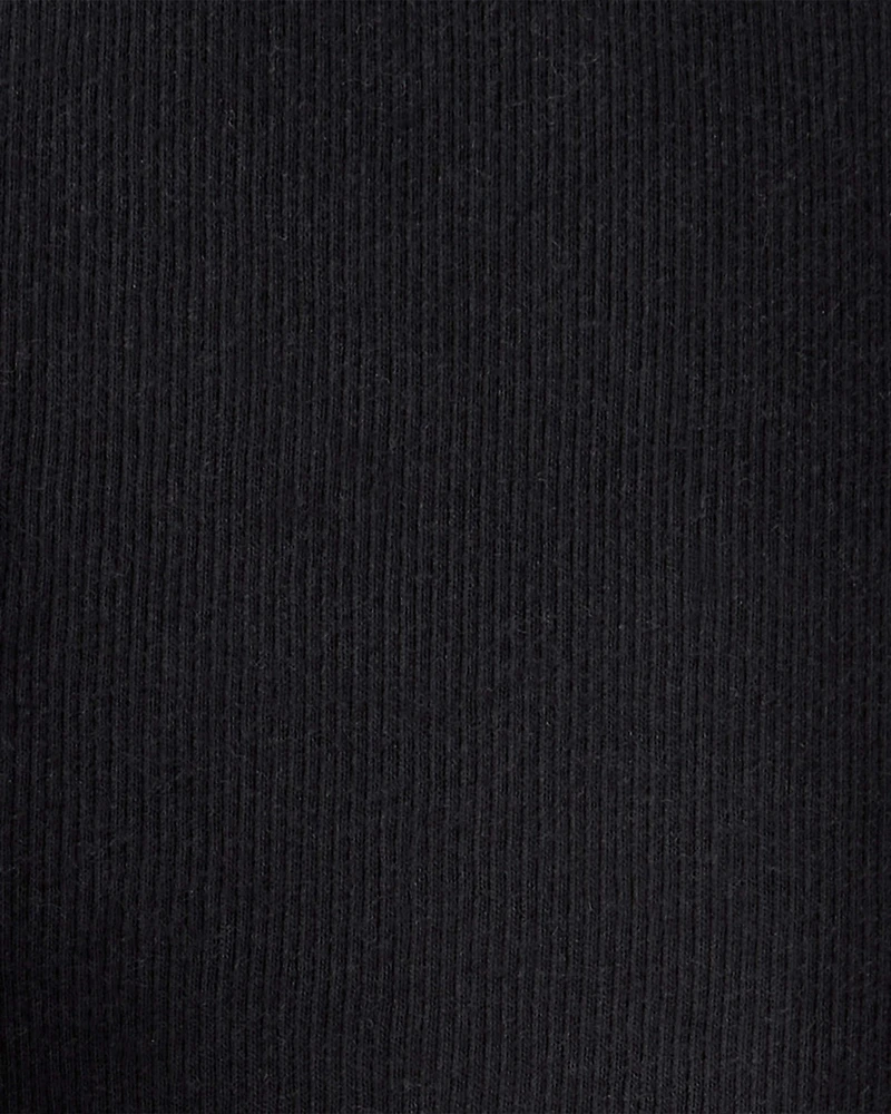 Girls Solid Cotton Ribbed Stretch Leggings - Black