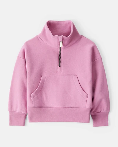 Toddler Girl Long-Sleeve Quarter-Zip Pullover Sweatshirt - Pink