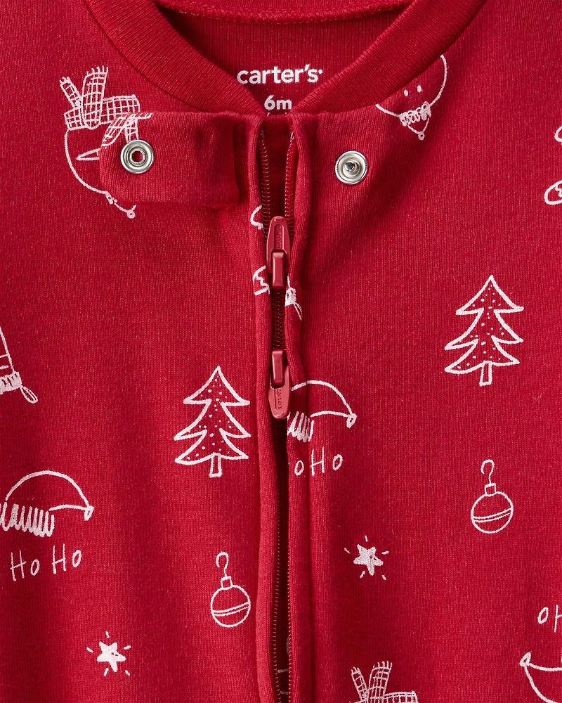 Baby Christmas 100% Cotton Snug Fit 2-Way Zip Sleep & Play Pajamas - Red