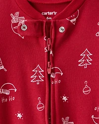 Baby Christmas 100% Cotton Snug Fit 2-Way Zip Sleep & Play Pajamas - Red