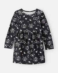 Toddler Halloween Spooky Print Dress - Black