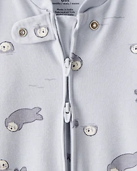 Baby Otter Print 100% Cotton Long-Sleeve Snug Fit Sleep & Play Pajamas - Blue