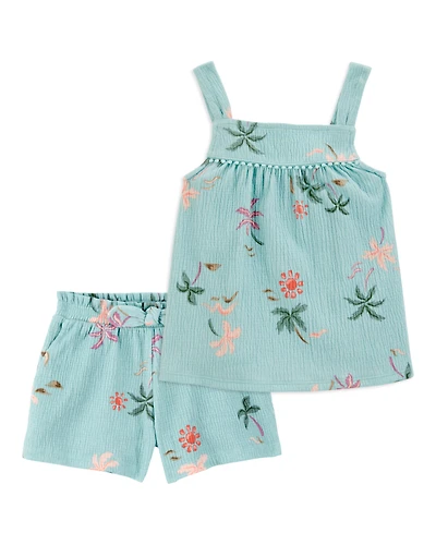 Toddler 2-Piece Palm Tree Crinkle Jersey Tank & Play Shorts Set - Turquoise