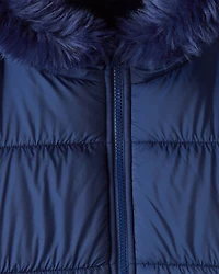 Girls Hooded Puffer Jacket - Navy