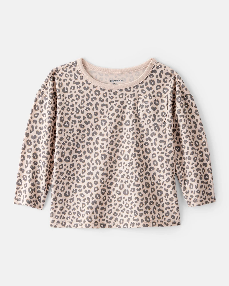 Baby Girl 2-Piece Leopard Print Top & Cotton Stretch Leggings Set - Brown