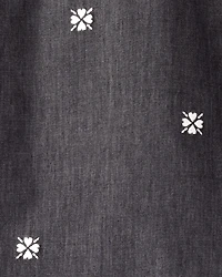 Toddler Girl Floral Motif Chambray Long-Sleeve Dress - Grey