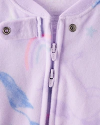 Baby Girl Unicorn Print Loose Fit Long-Sleeve 2-Way Zip 1-Piece Pajamas - Purple