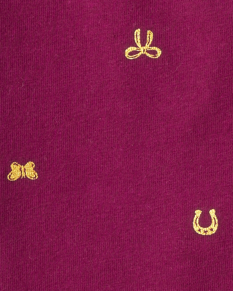 Girls Bow Print Pull-On Stretch Leggings - Purple