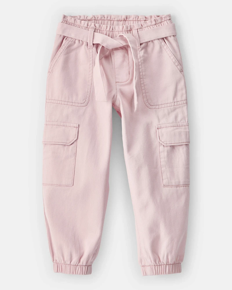 Toddler Girl Cotton Cargo Joggers - Pink