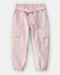 Toddler Girl Cotton Cargo Joggers - Pink