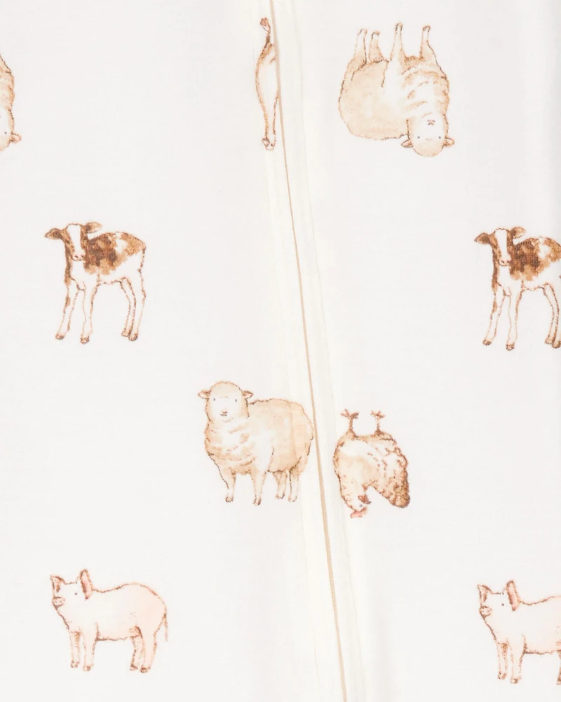 Baby Farm Animals Print PurelySoft Footie 1-Piece Pajamas - Ivory