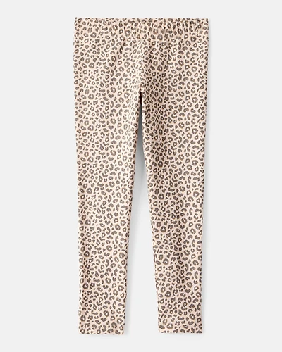 Kid Cotton Leopard Stretch Leggings - Brown